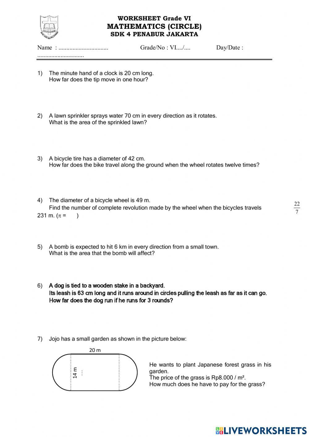 Worksheets Circle