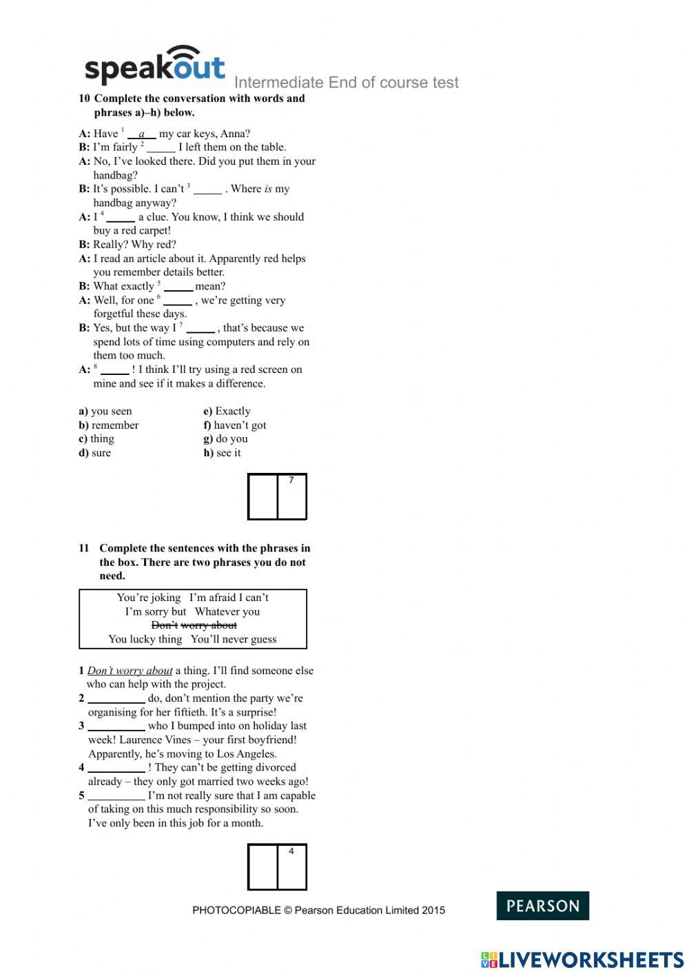 End of course test - Speak out - Intermediate