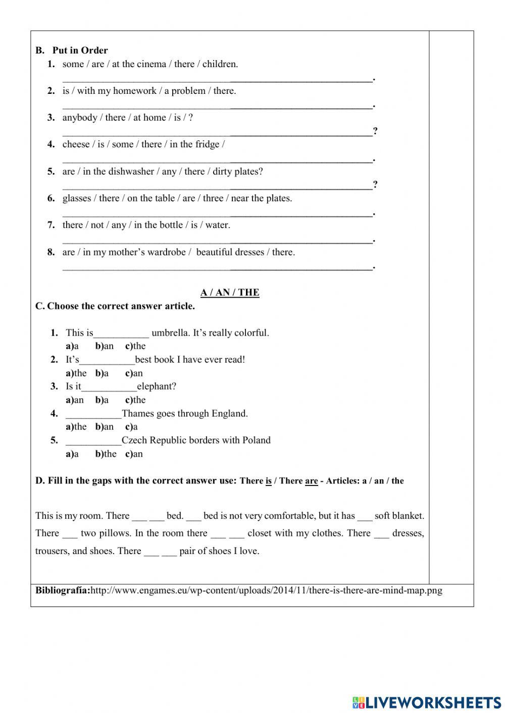 Ejercicio online There is - There are - Articles-1stBGU