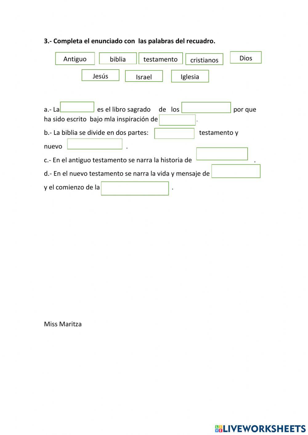 Examen de religión de III Bimestre