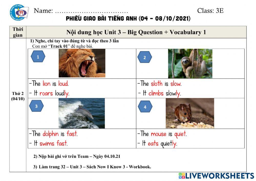 Phiếu giao bài - October - Week 1