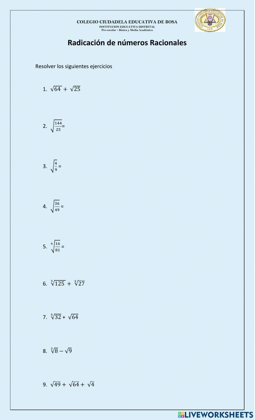 Radicación de números Racionales