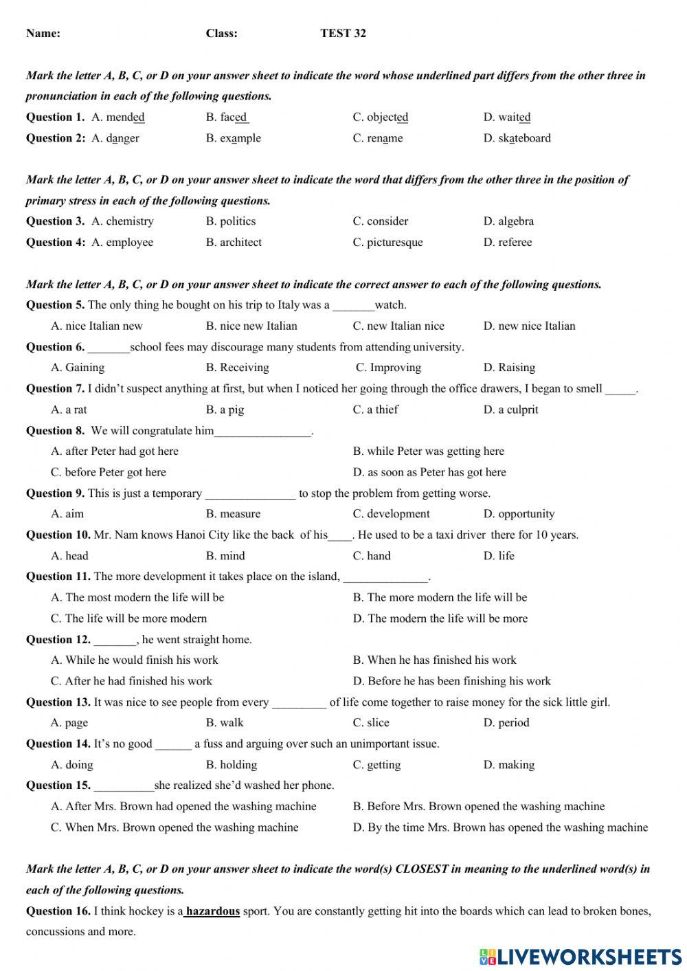 Practice online exercise for advanced live worksheets