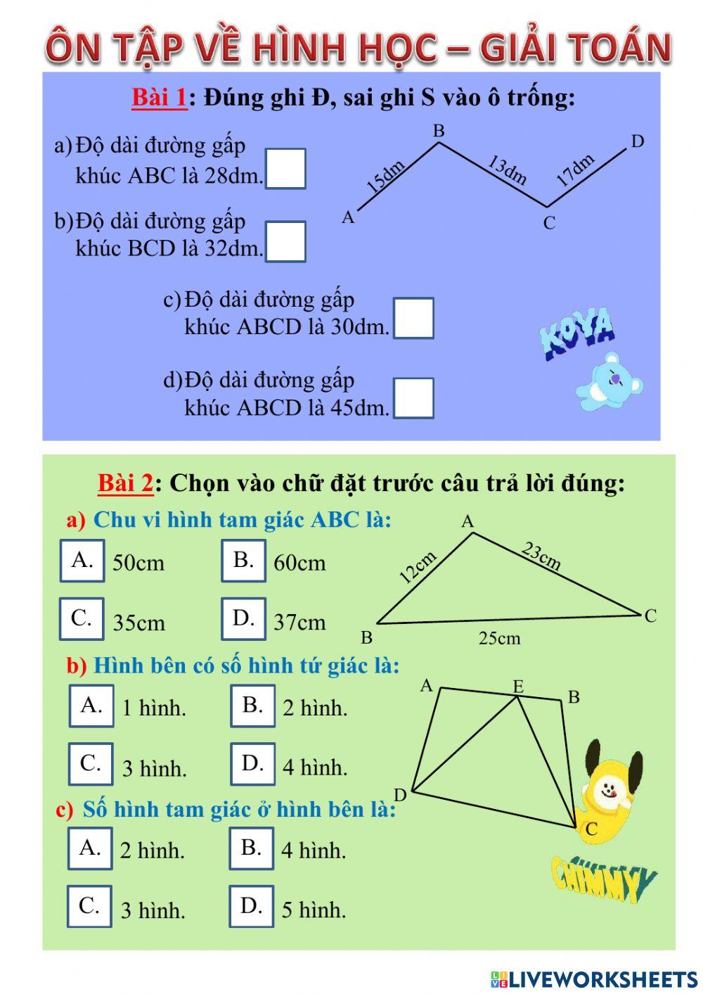 Ôn tập về hình học - giải toán đầu năm lớp 3