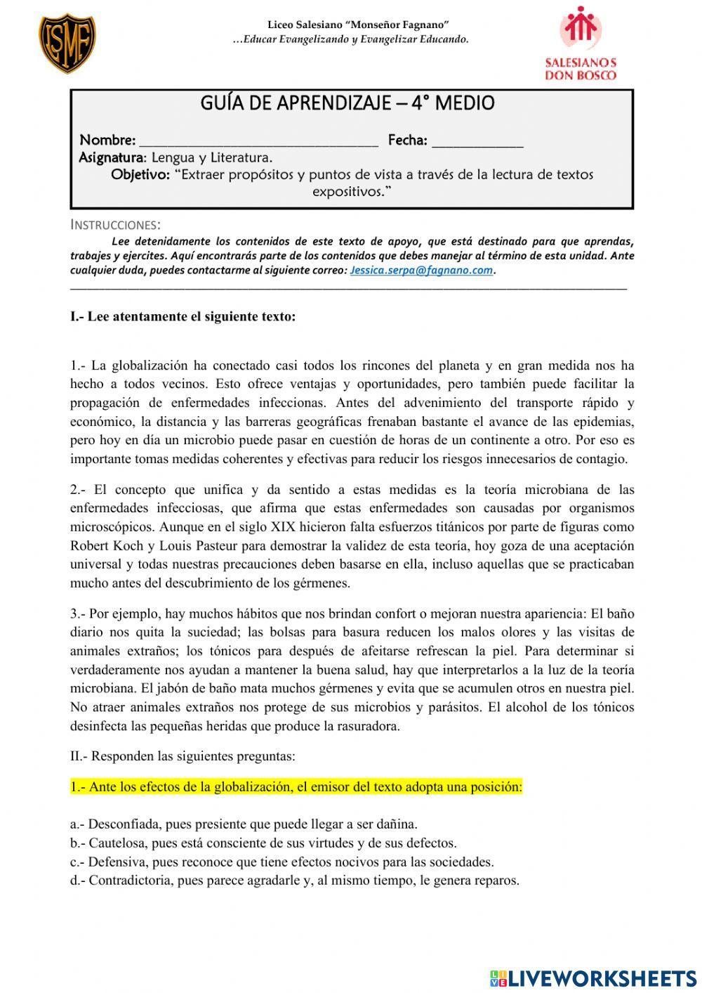 Guía de aprendizaje - cuarto medio