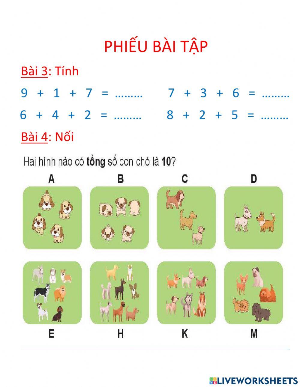 Phép cộng có tổng bằng 10