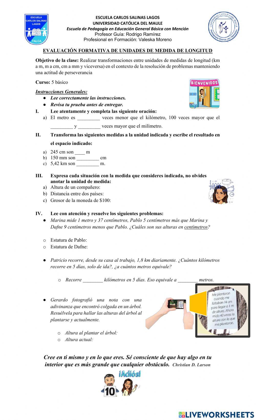 Transfotmación unidades de medida longitud km, m, cm y mm
