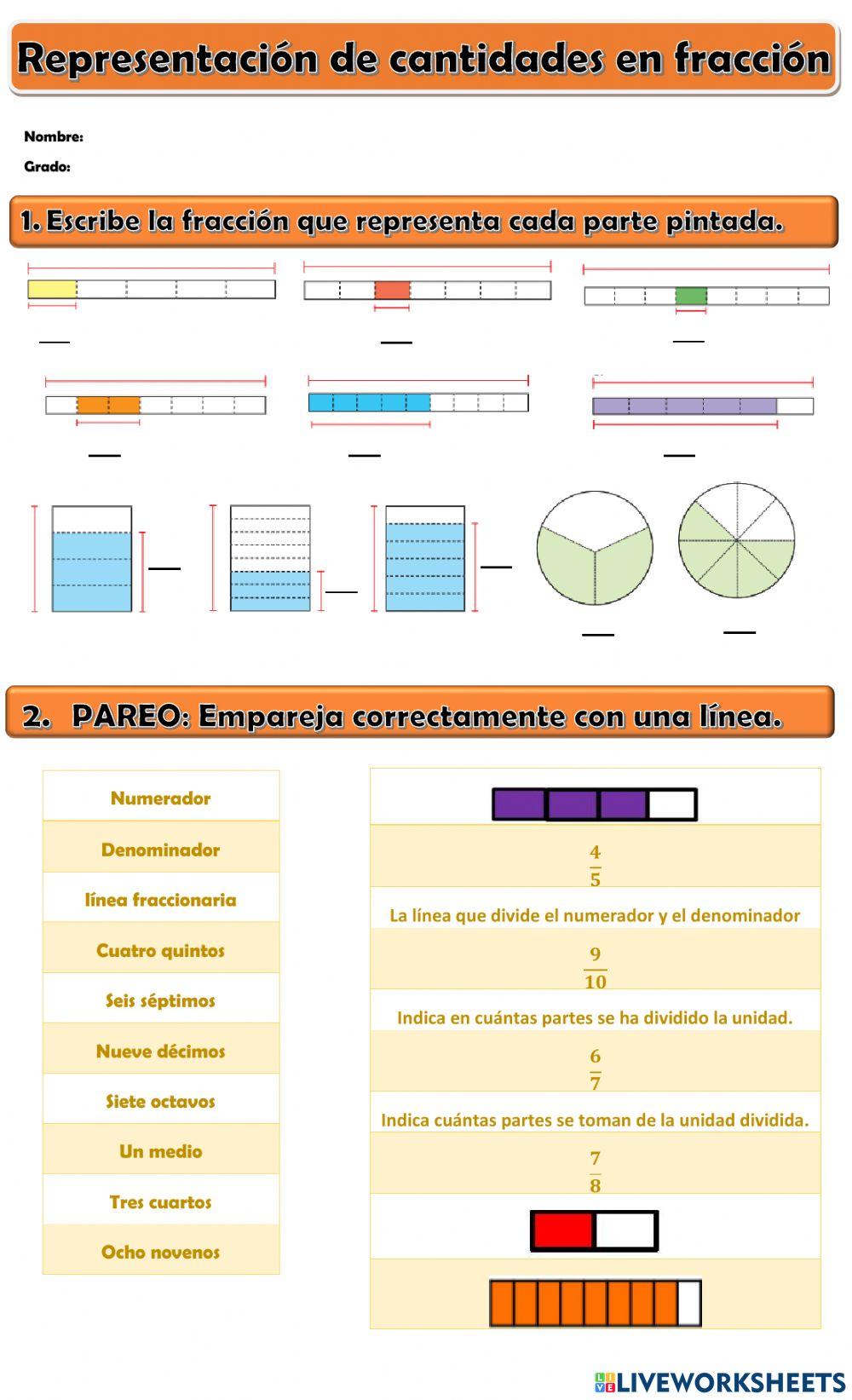 Representar cantidades en fracciones
