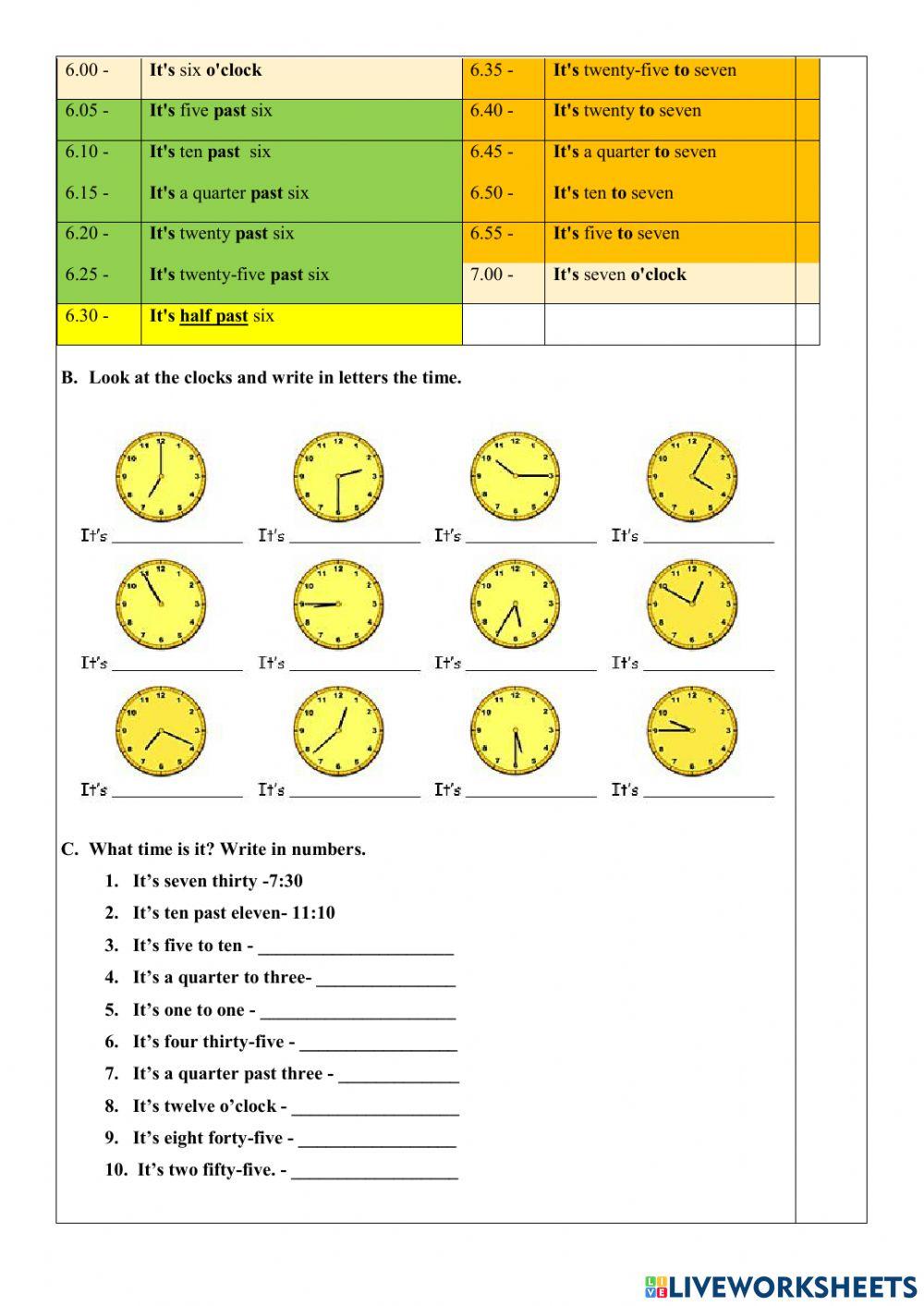 Ejercicio online THE TIME-10th-EGB