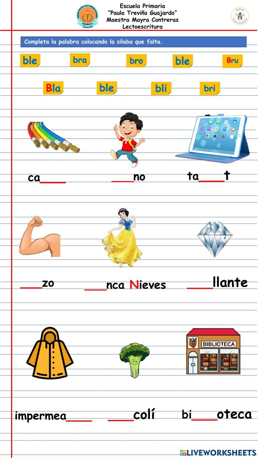 Silabas trabadas bl y br