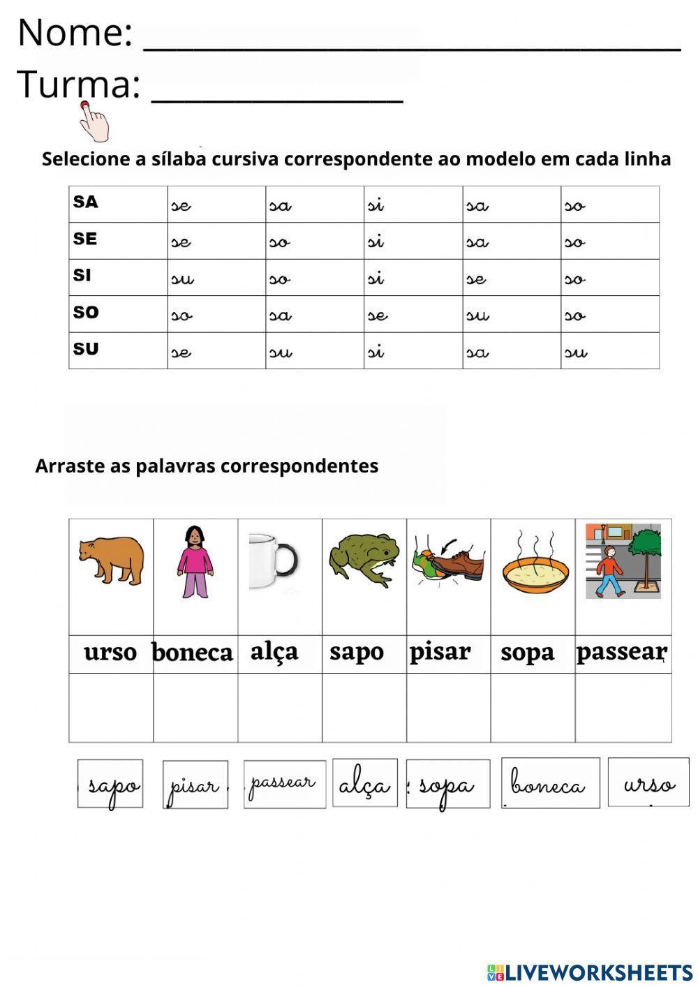 Atividades Letra Cursiva