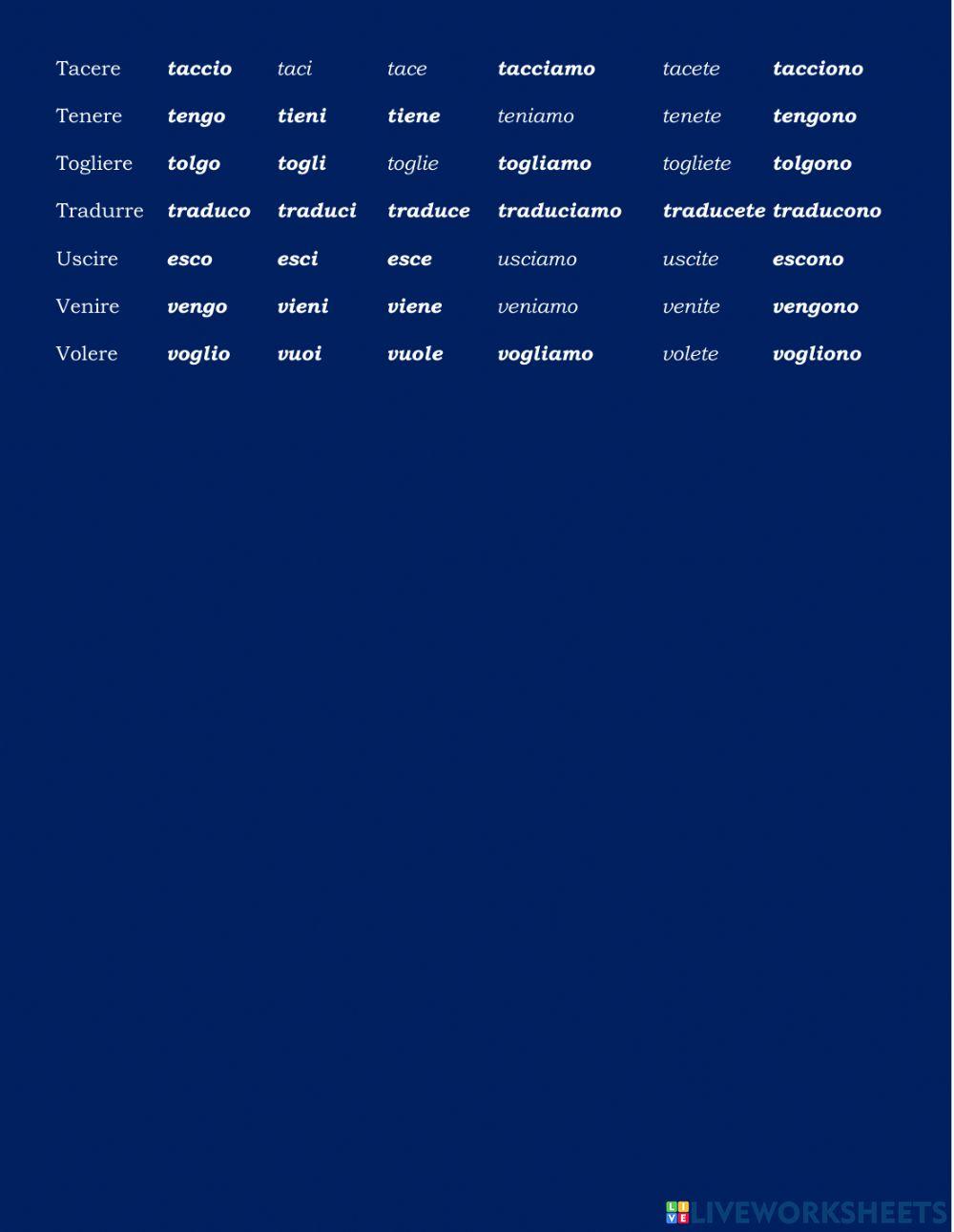 Coniugazione del presente irregolare