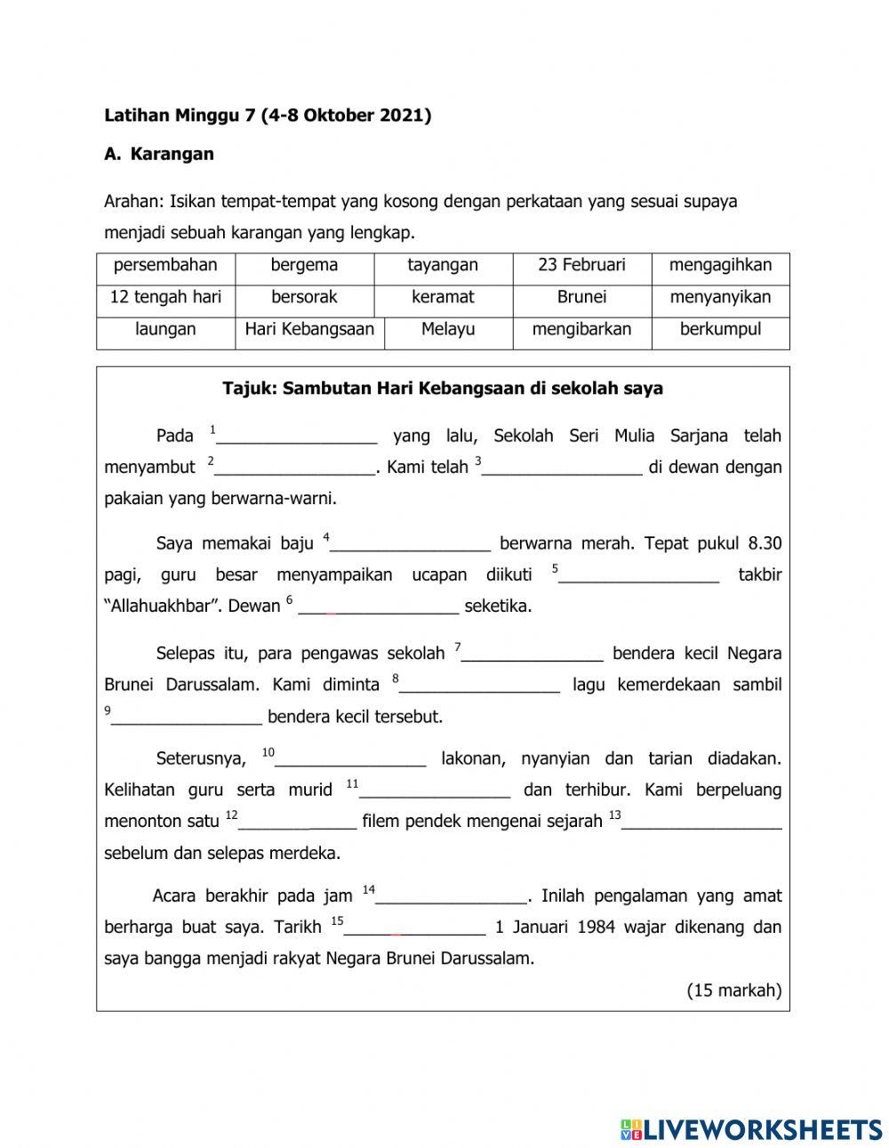 Karangan Minggu 7 Online Exercise For Live Worksheets Karangan Minggu 7 Online Exercise For Live Worksheets