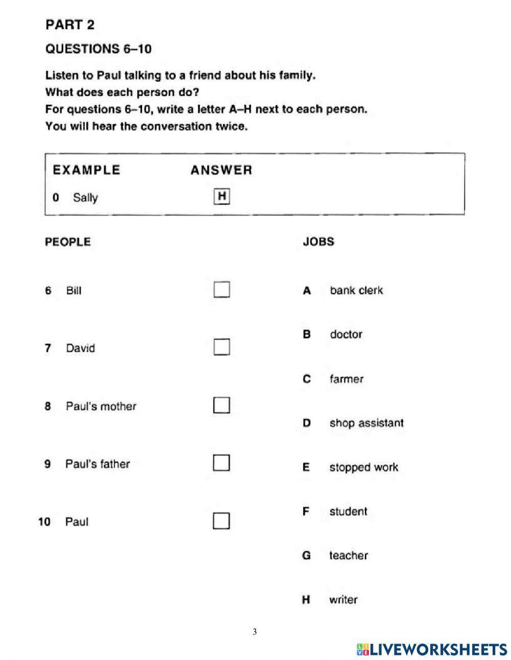 Exercise 1- LISTENING Test 1