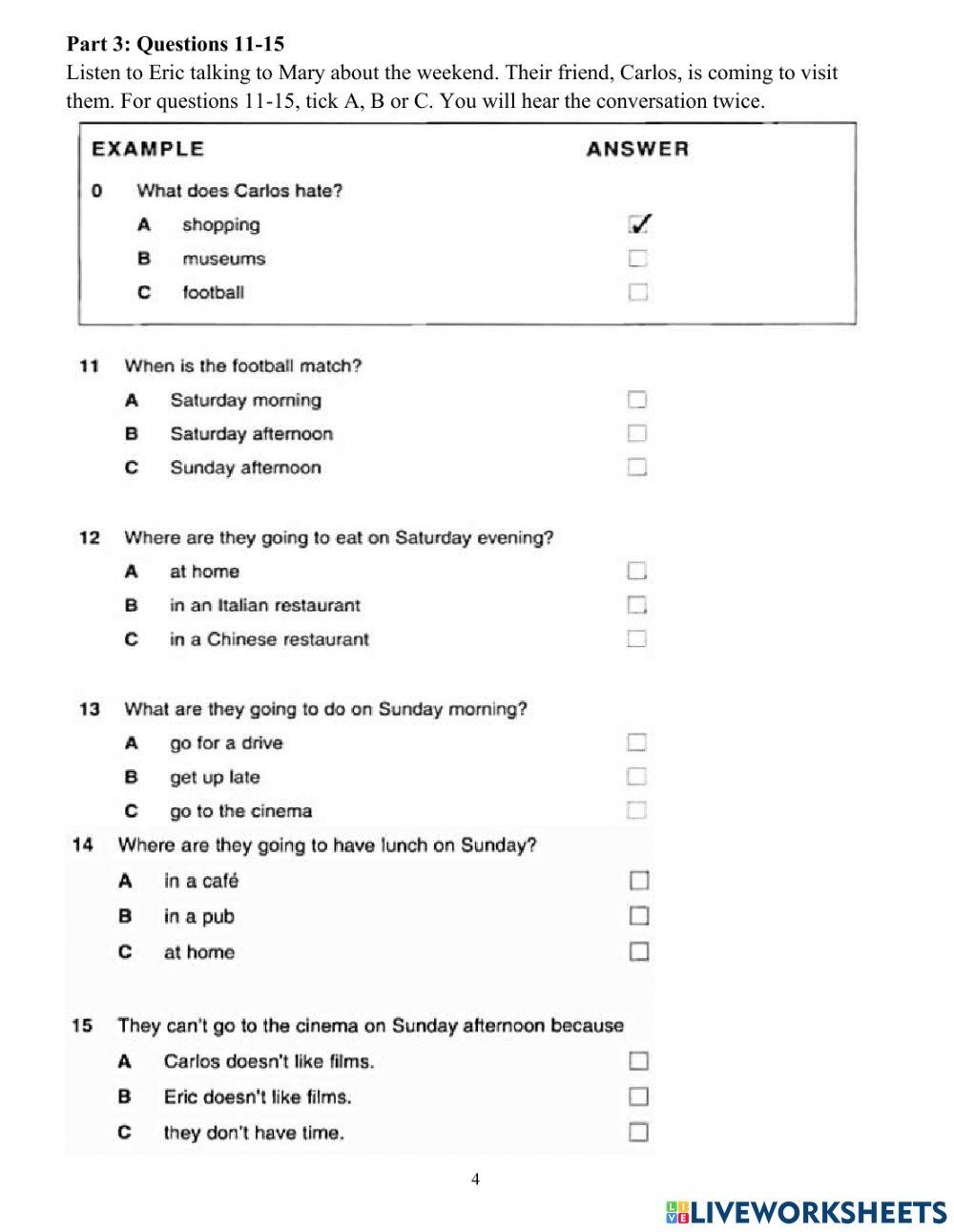 Exercise 1- LISTENING Test 1
