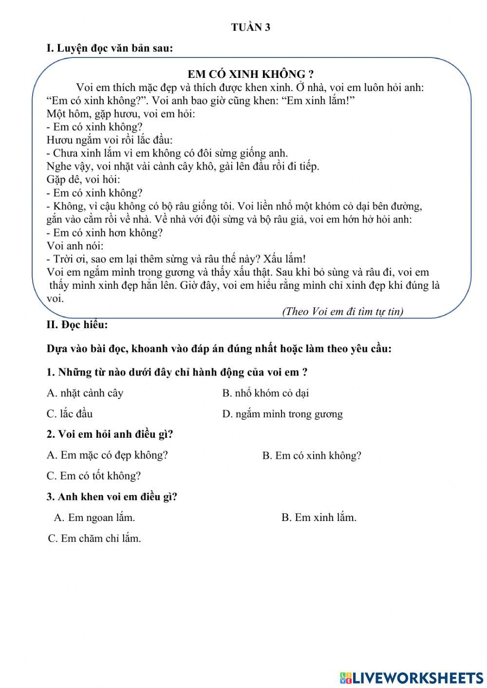 Tiếng Việt lớp 2 CTST Tuần 3