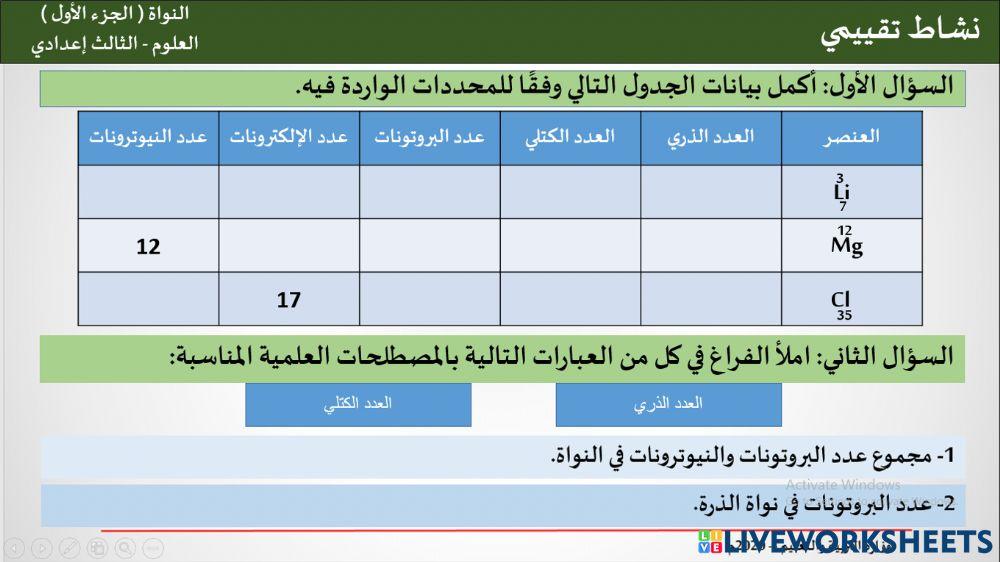 نشاط مفتاح العنصر نشاط مفتاح العنصر