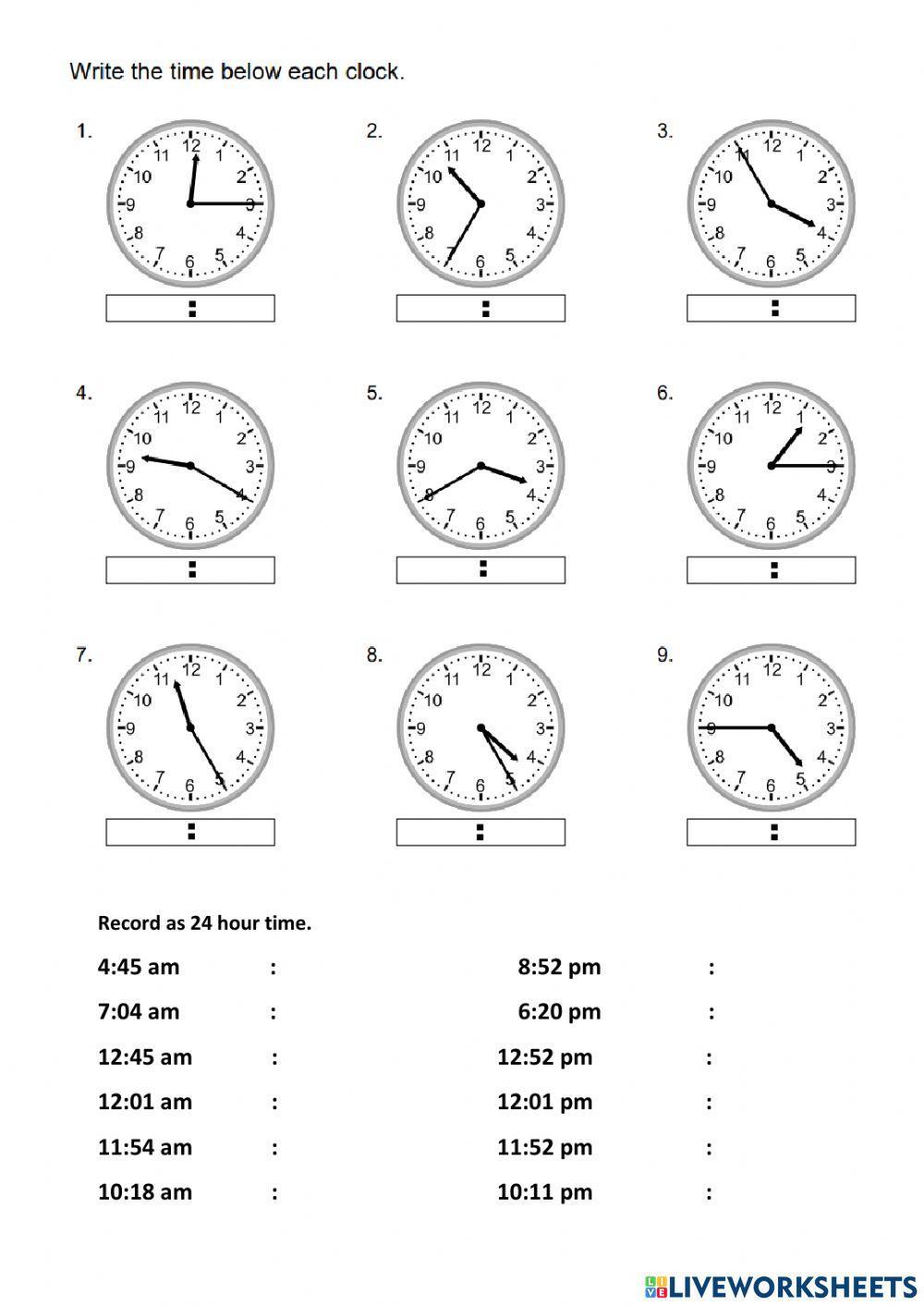 Reading Clocks 12 and 24 hour time Set 1