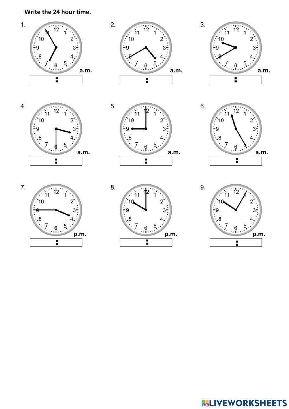 Reading Clocks 12 and 24 hour time Set 1