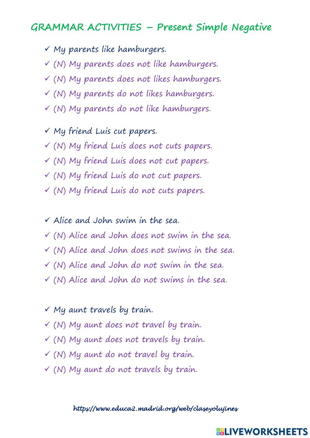 Presente Simple - Negative