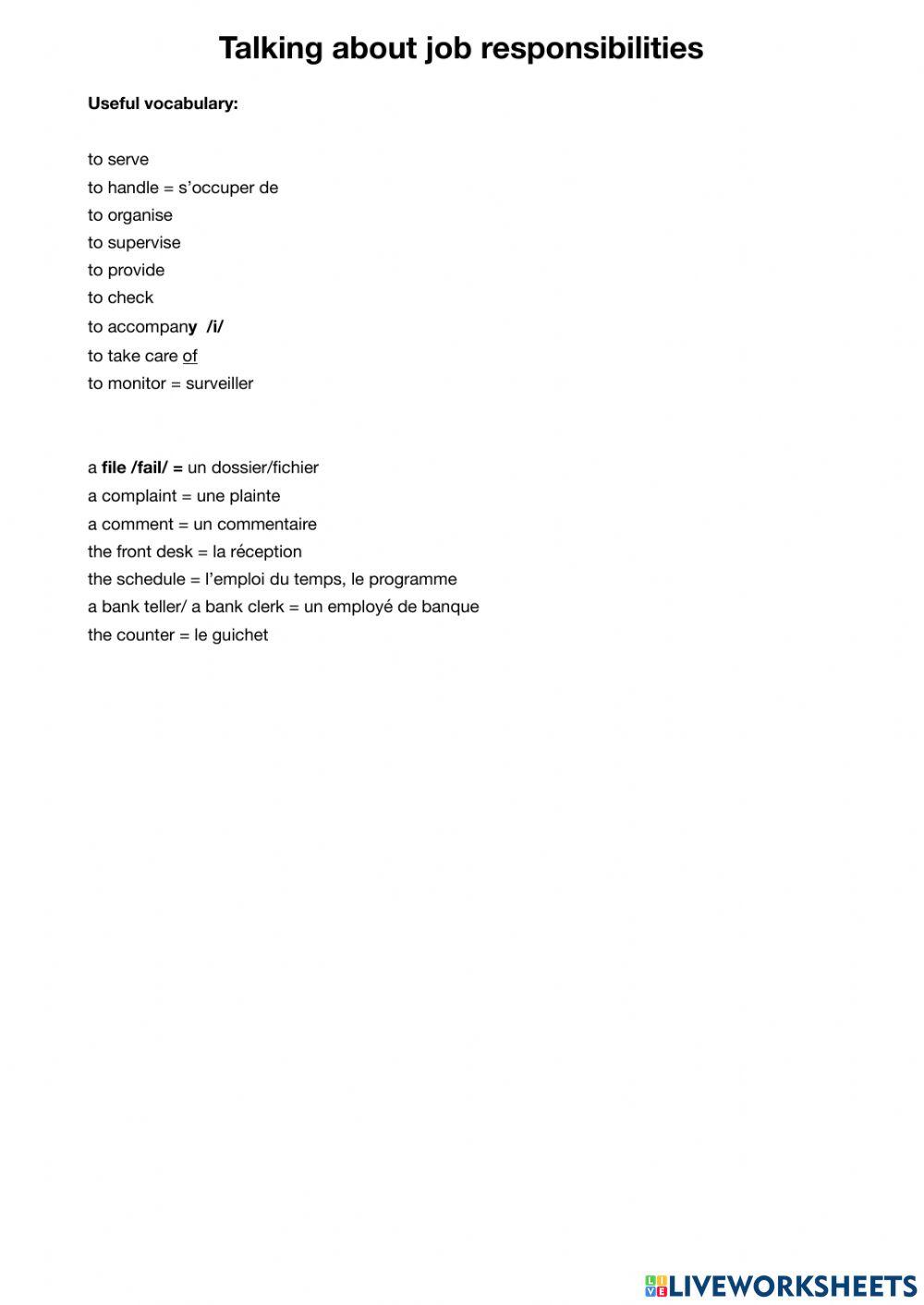 Talking about job responsibilities