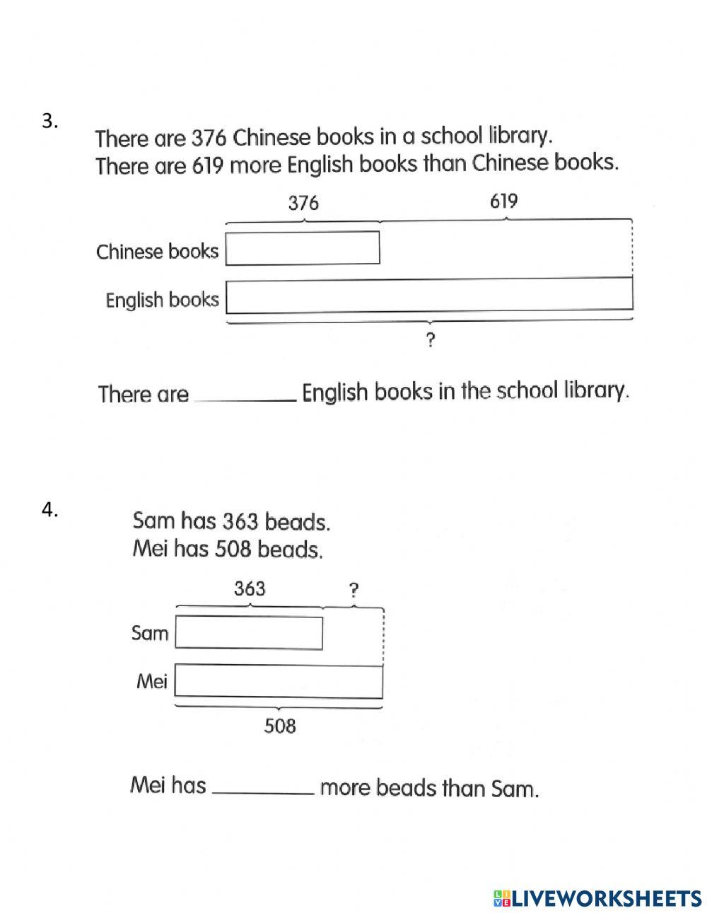 Math Word problems with bar models