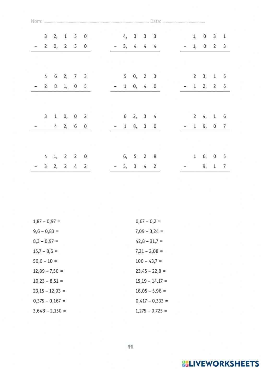 Restes portant 6è - 11