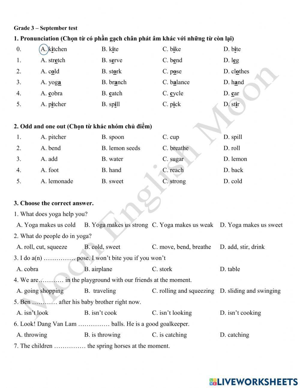 Grade 3 - September test