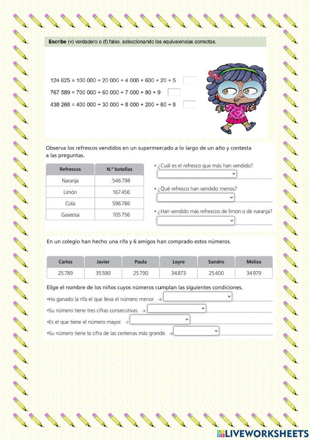 Secuencia y orden de numeros naturales se cinco y seis cifras