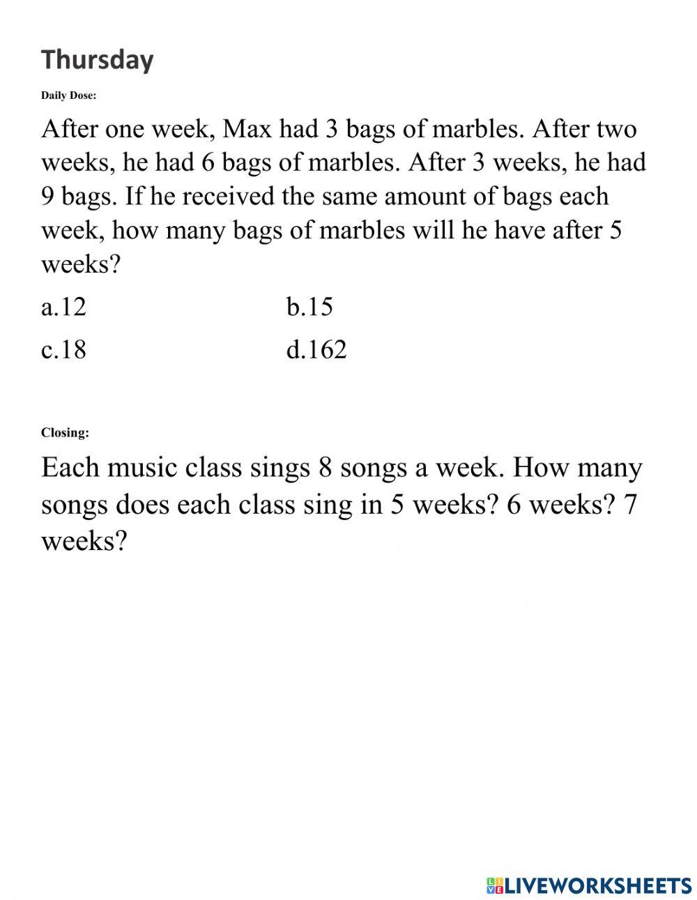 Math Work Mat Week 10