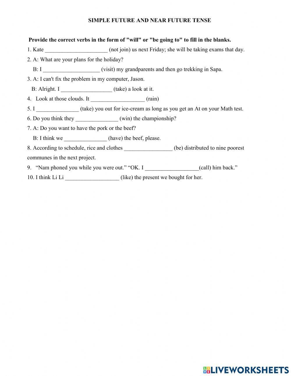 Simple future and near future tense