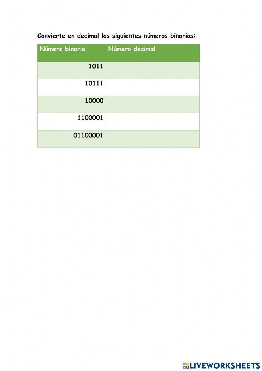 Convertir sistema binario a decimal