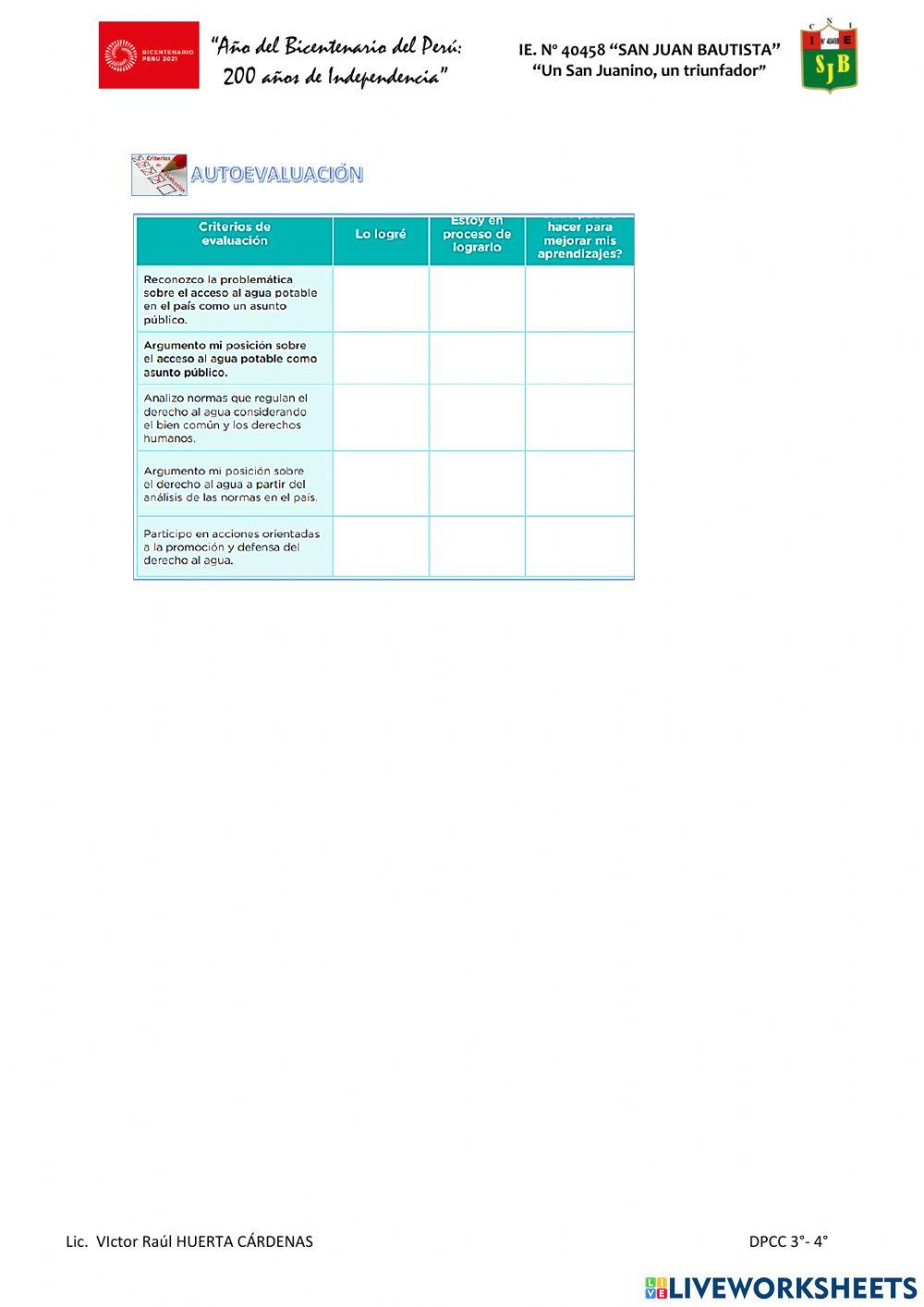 EVALUACIÓN:Proponemos soluciones creativas para el uso sostenible del agua