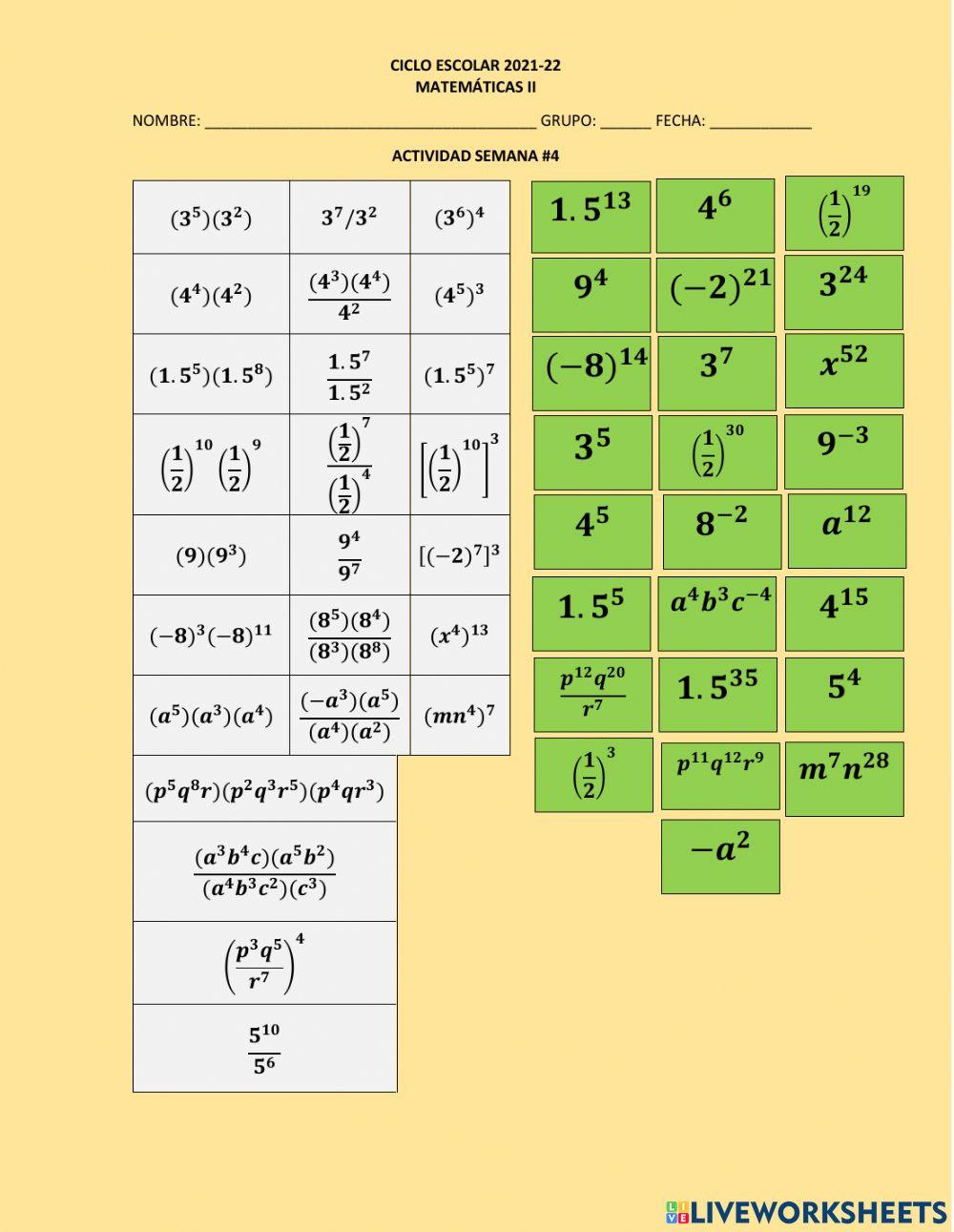 Potencias con exponente entero