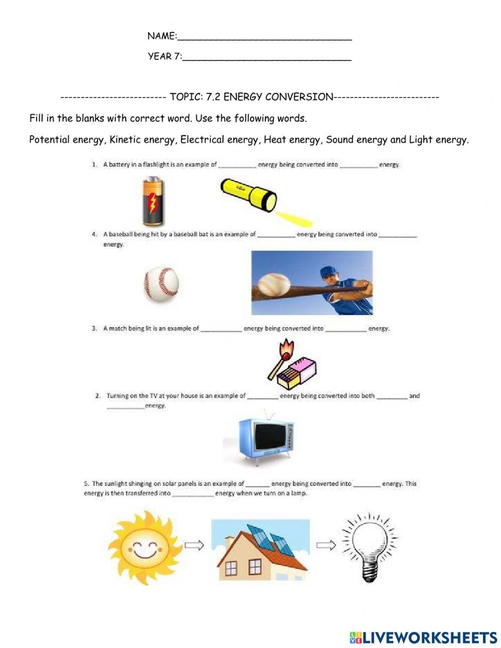 energy conversion 0400 | adawiyah131 | Live Worksheets