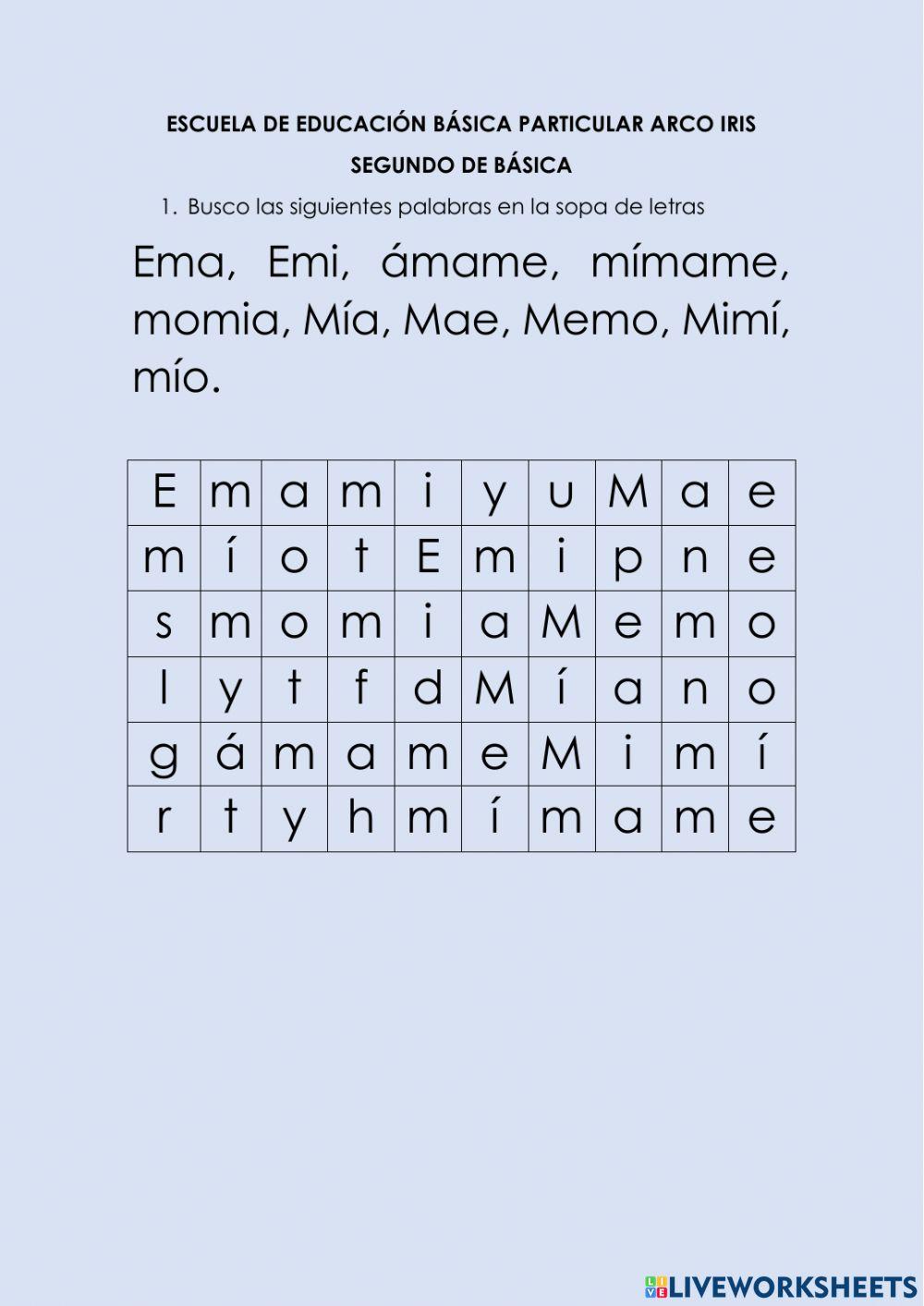 Sopa de letras fonema m