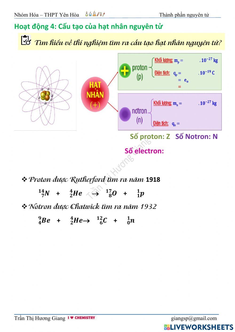 Thành phần nguyên tử (phần 3)