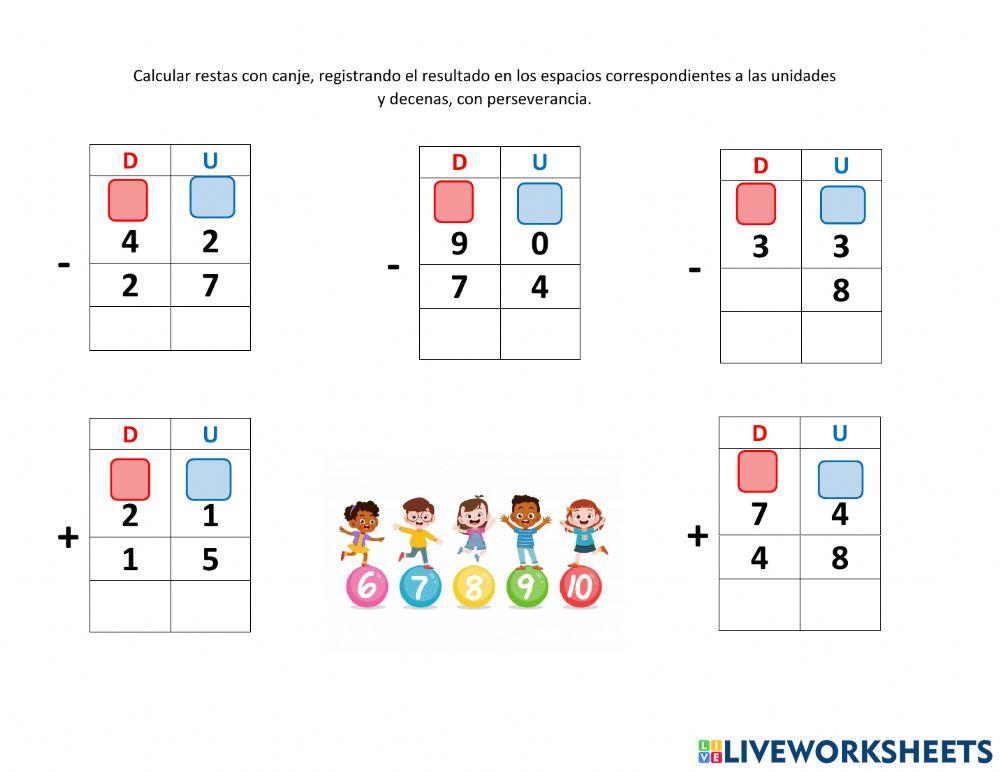 Ejercicio de restas con canje