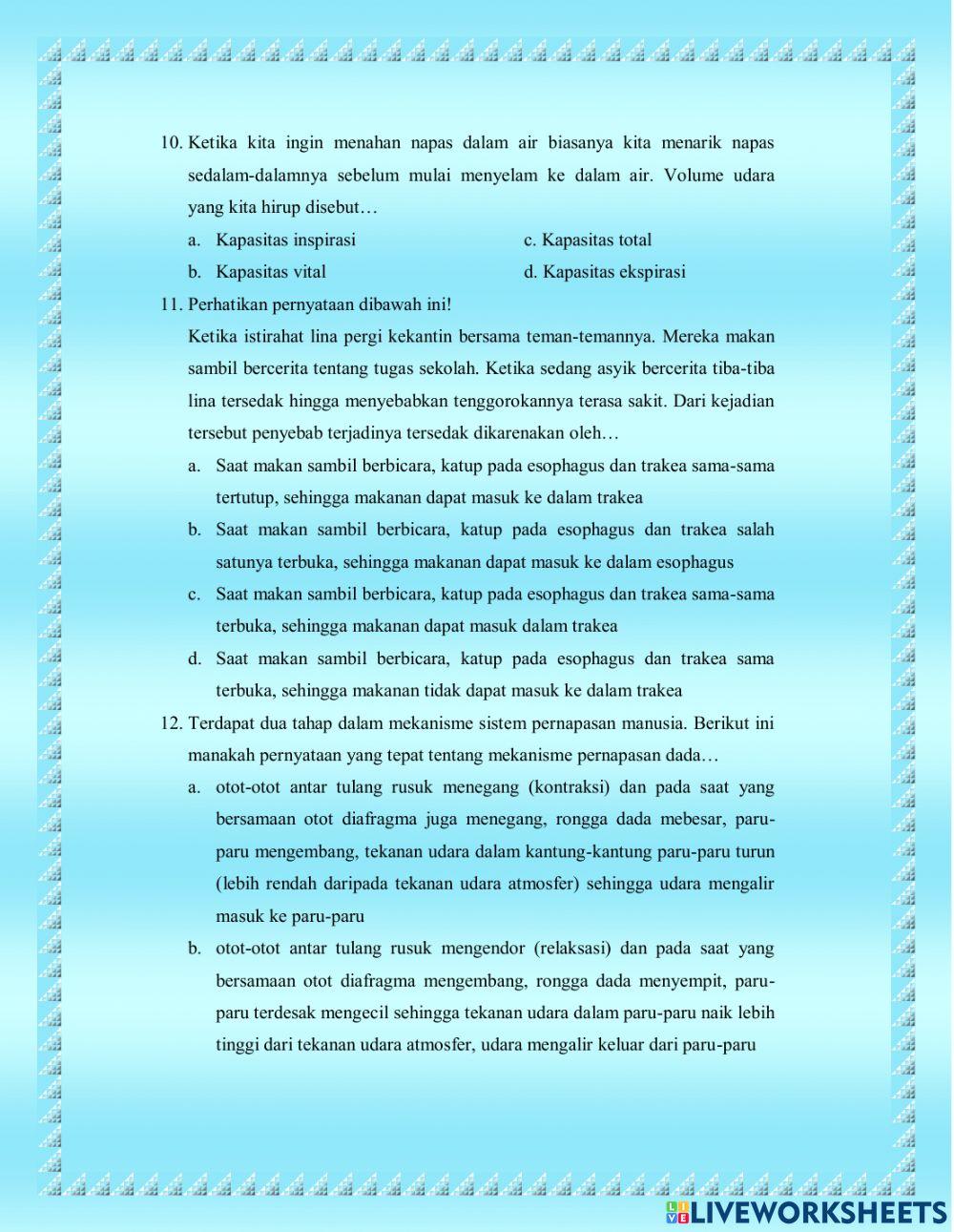 Soal Tes Sistem Pernapasan Pada Manusia