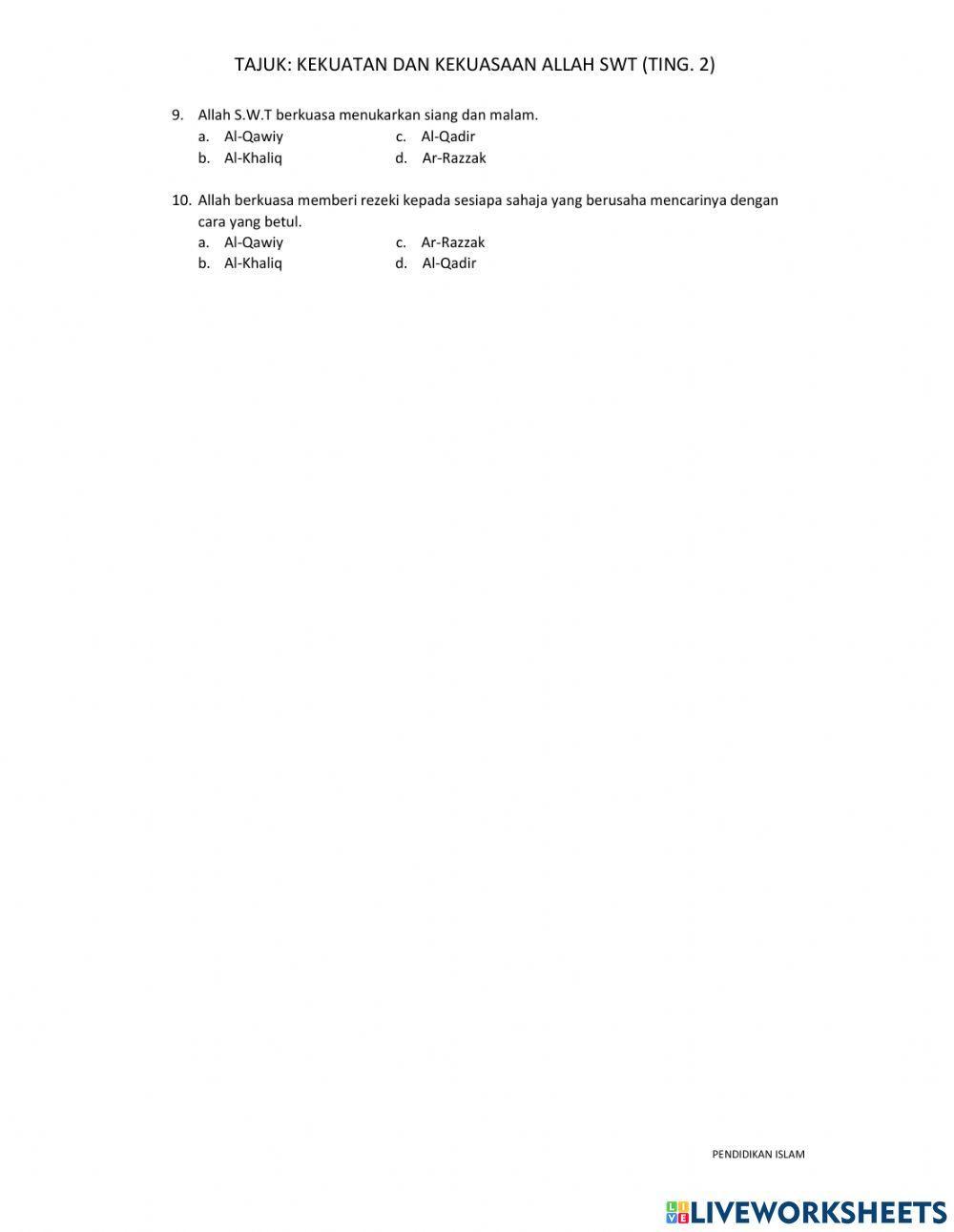 Kekuatan dan kekuasaan allah swt (ting. 2)