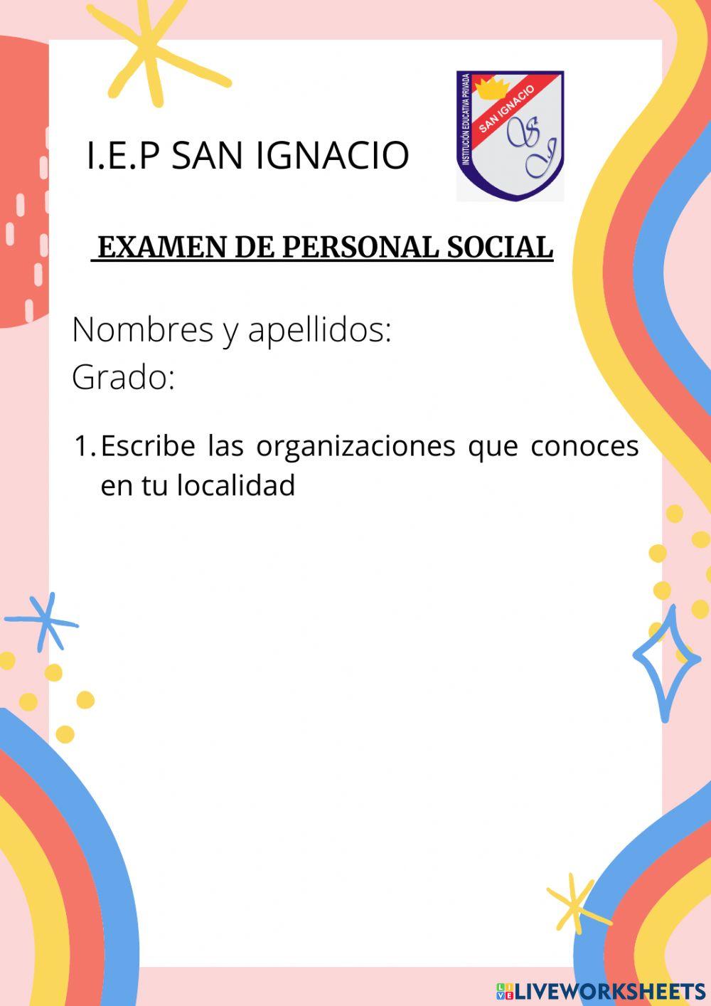 Examen mensual de Personal social