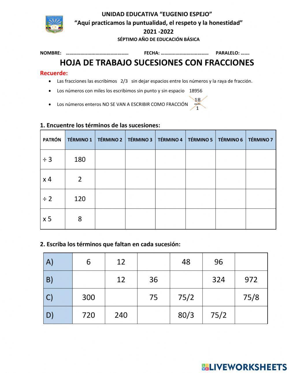 SUCESIONES CON FRACCIONES
