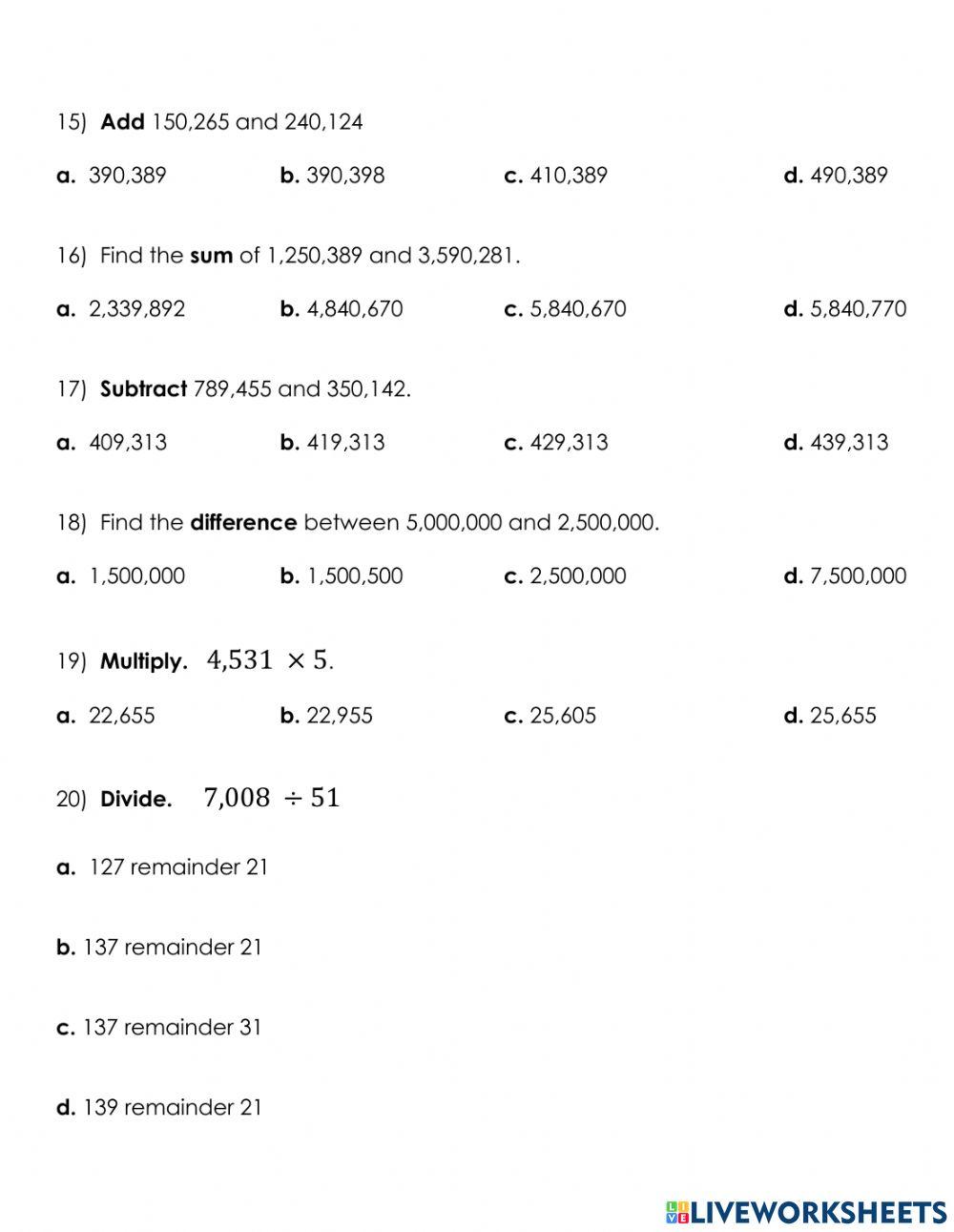 P4 Math Final Test Term 1
