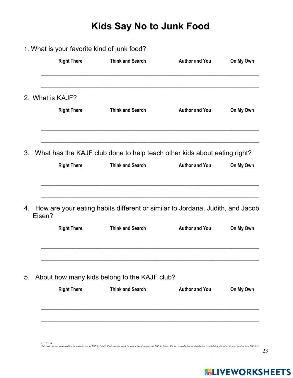 Kidss say no to junk food