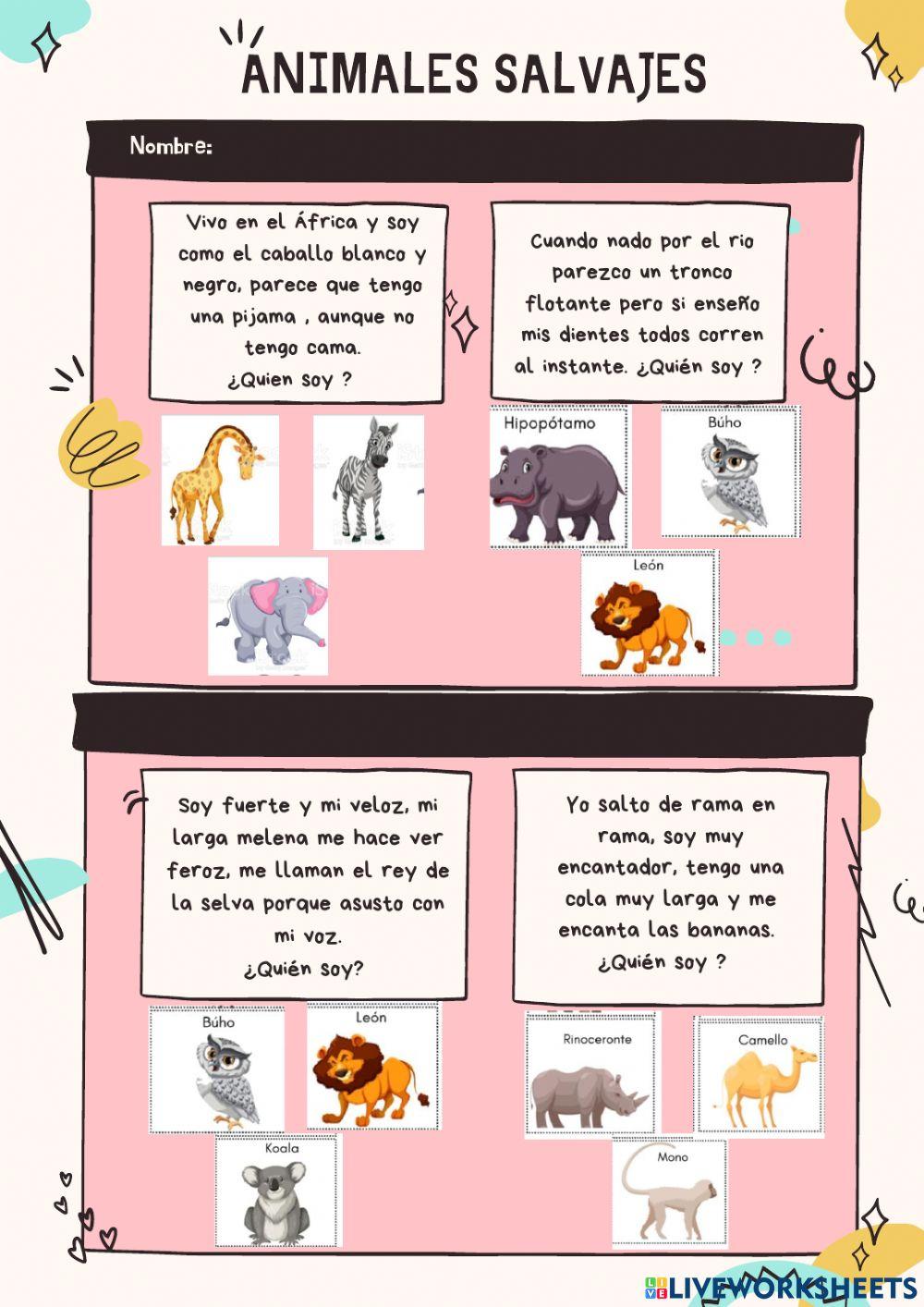 Adivinanza de los animales salvajes.