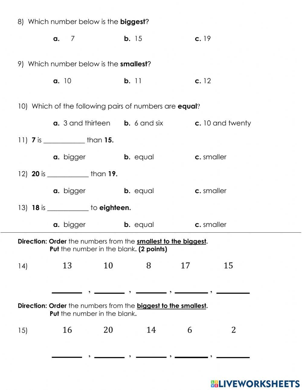 P1 Math Final Test Term 1