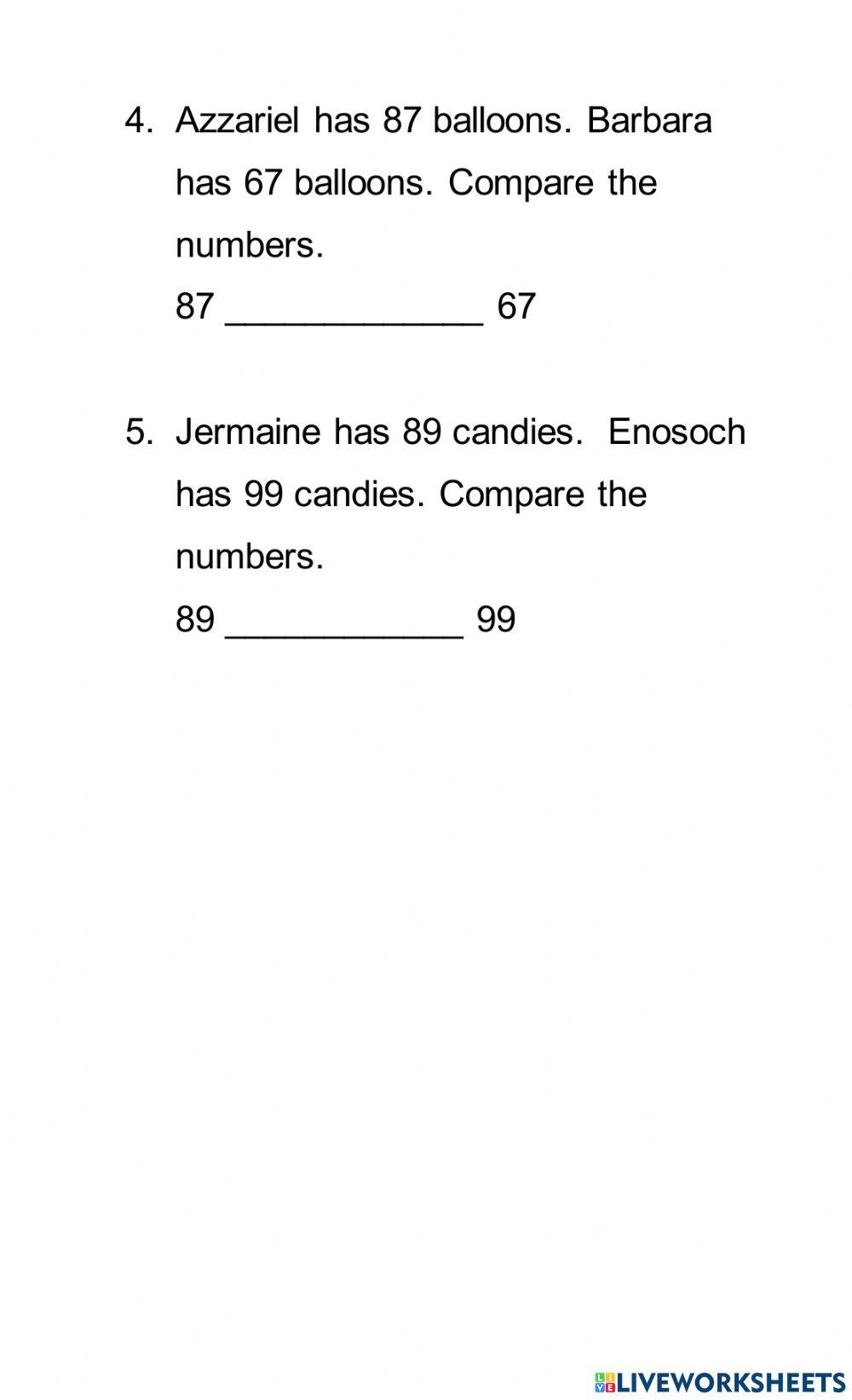 Comparing Numbers Word Problems