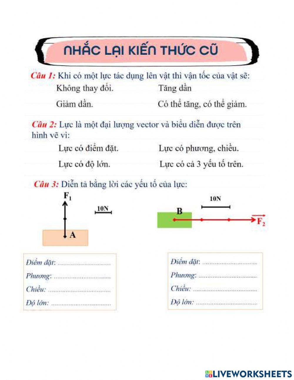 Ôn tập về biểu diễn lực lý 8