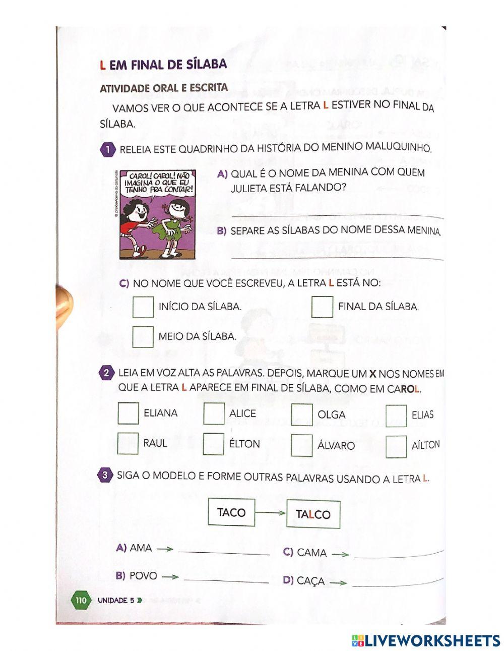 L no final da sílaba