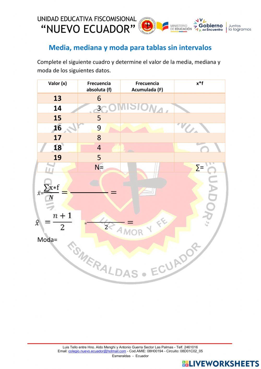 Tablas de valores no agrupados